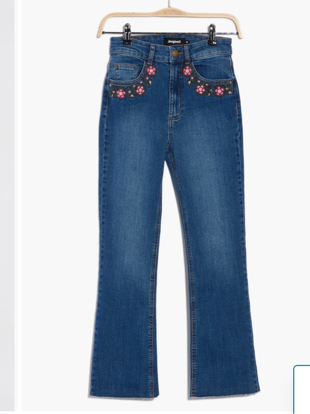 Desigual Embroidered Floral Ankle Flare Jeans, Size US 4, NWT